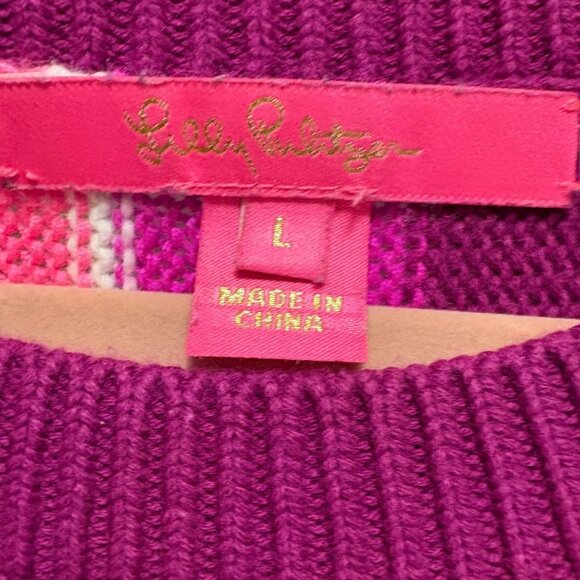 Lilly Pulitzer Island Stripe Daryl Crewneck Sweater Size Large Pink Purple - Picture 5 of 6